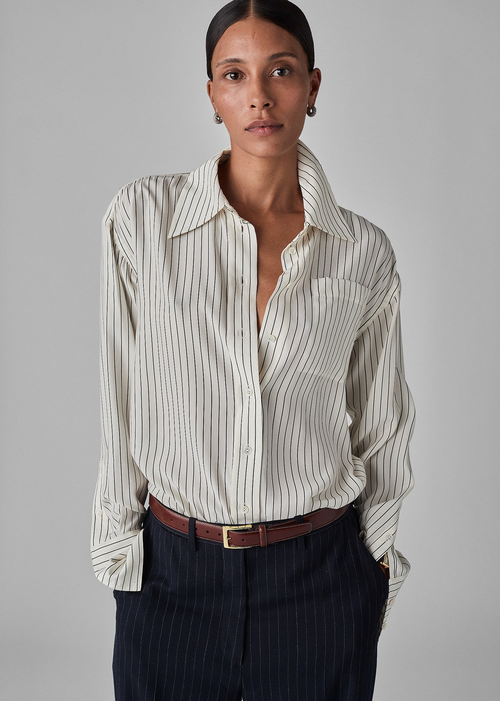 Striped Button Down Shirt in Silk - Stripe - CO