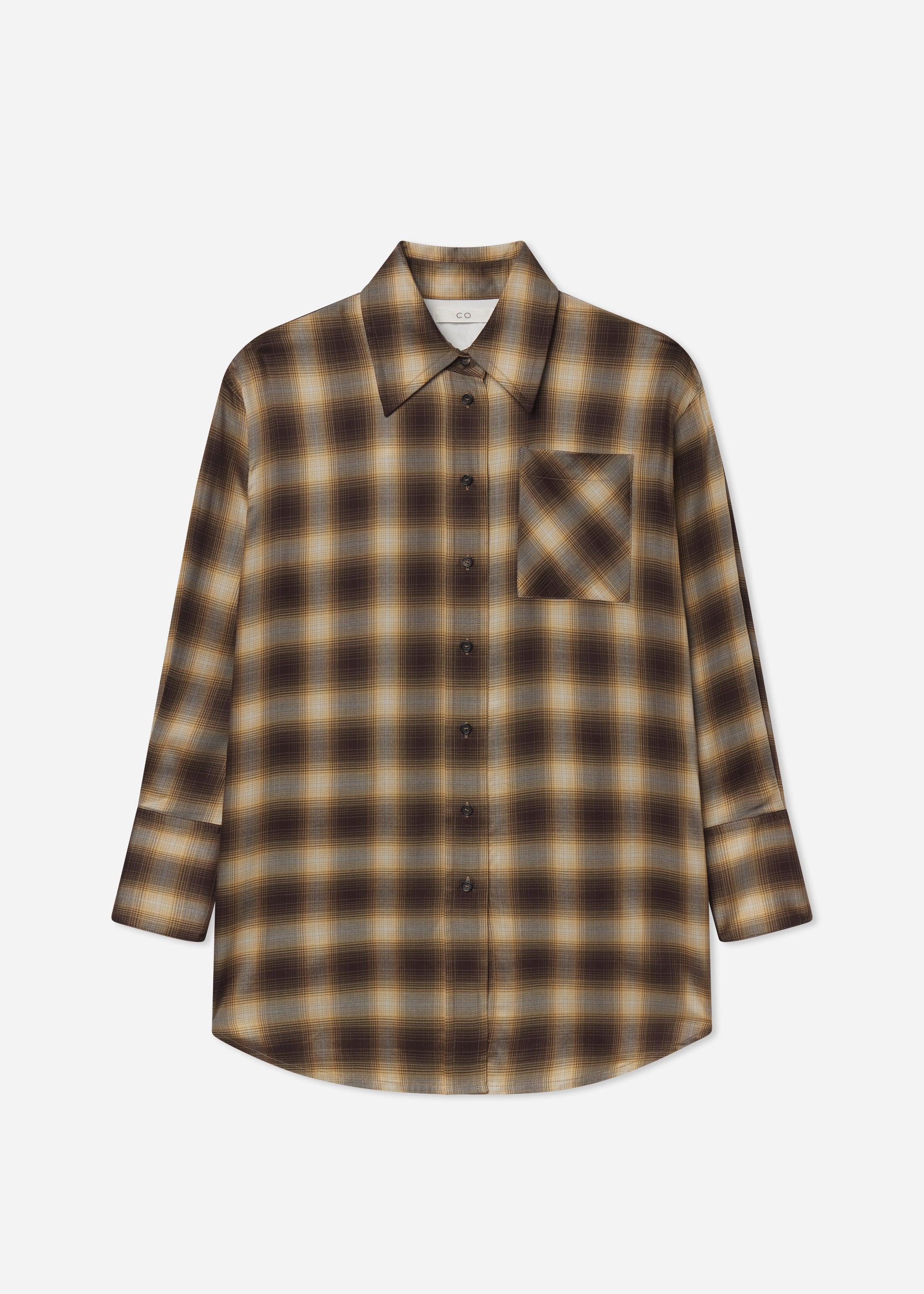 Oversized Shirt in Tencel Plaid - Brown Multi