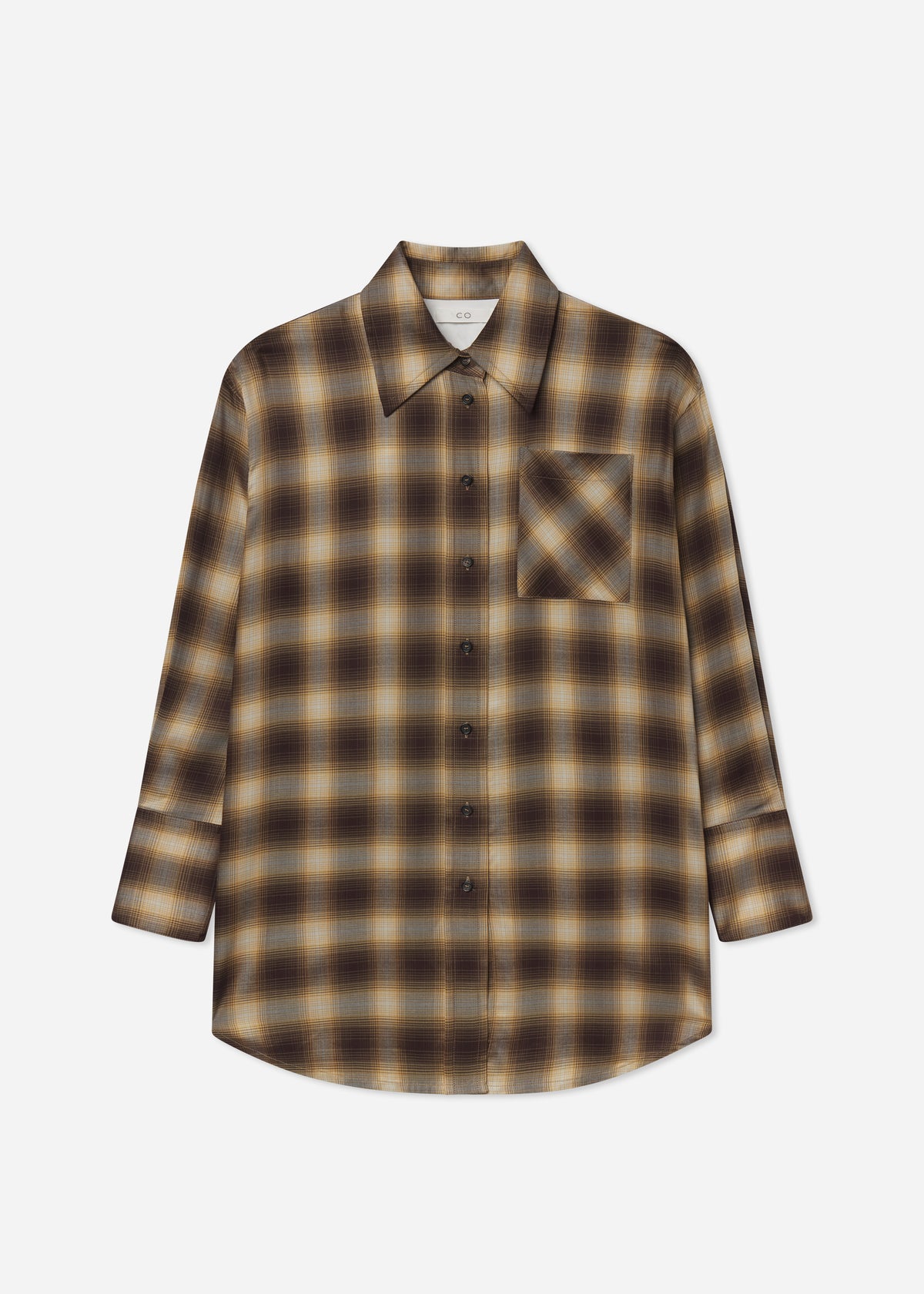 Oversized Shirt in Tencel Plaid - Brown Multi, image 3 of 3
