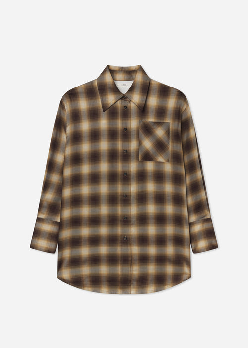 Oversized Shirt in Tencel Plaid - Brown Multi, image 3 of 3
