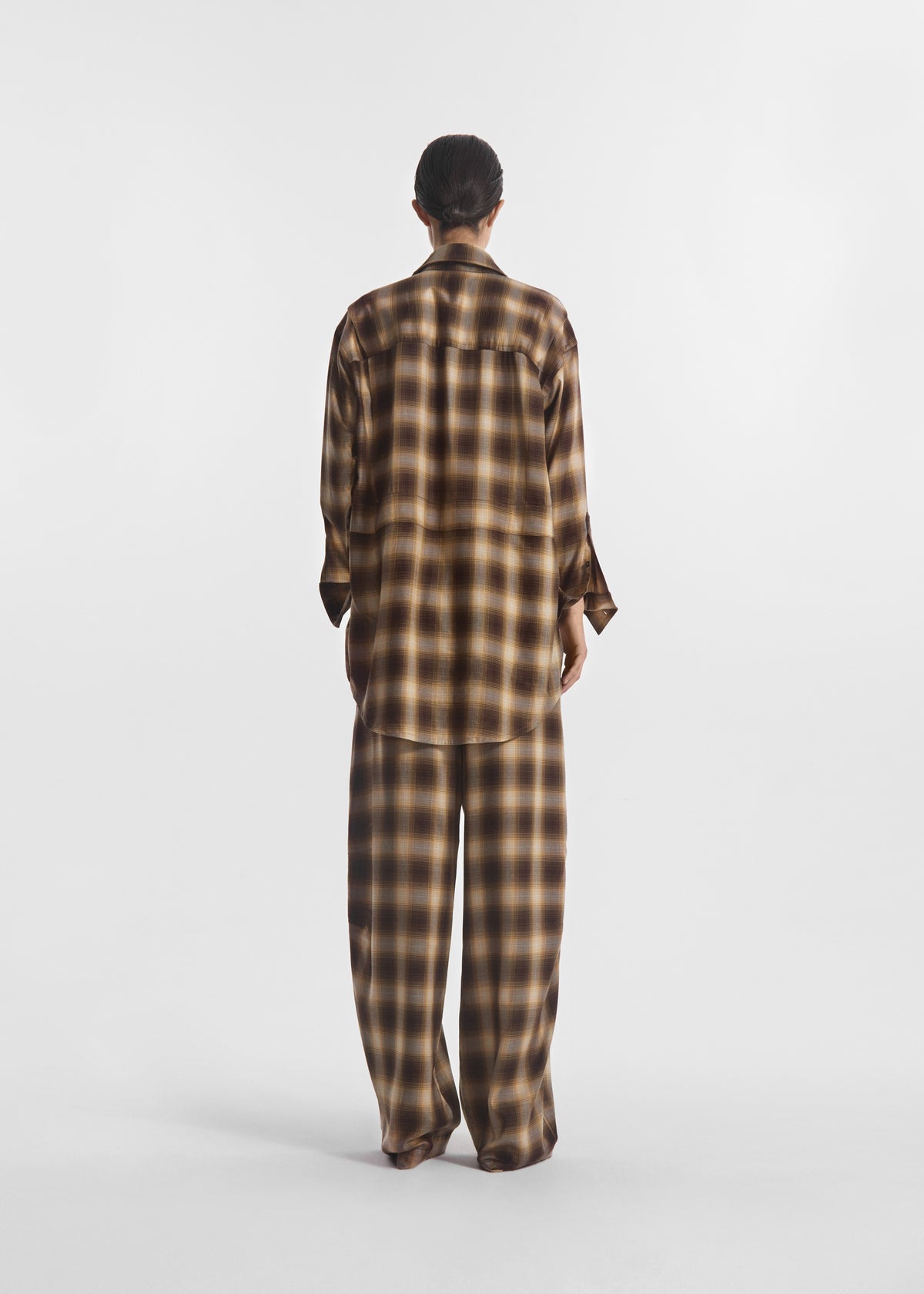 Drawstring Pant in Tencel Plaid - Brown Multi, image 2 of 4