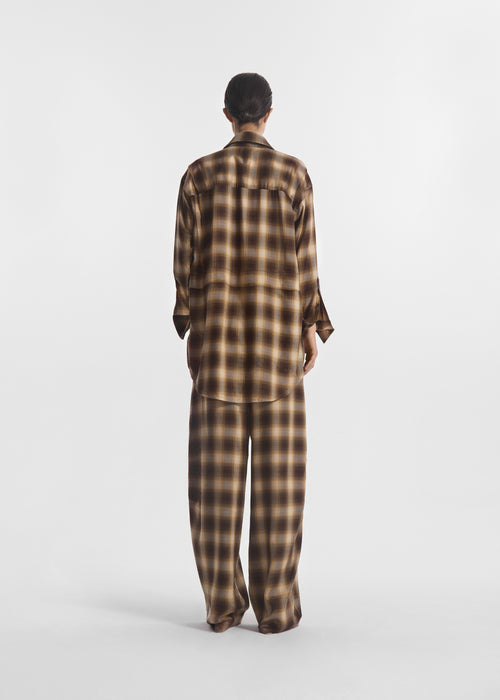 Drawstring Pant in Tencel Plaid - Brown Multi, image 2 of 4