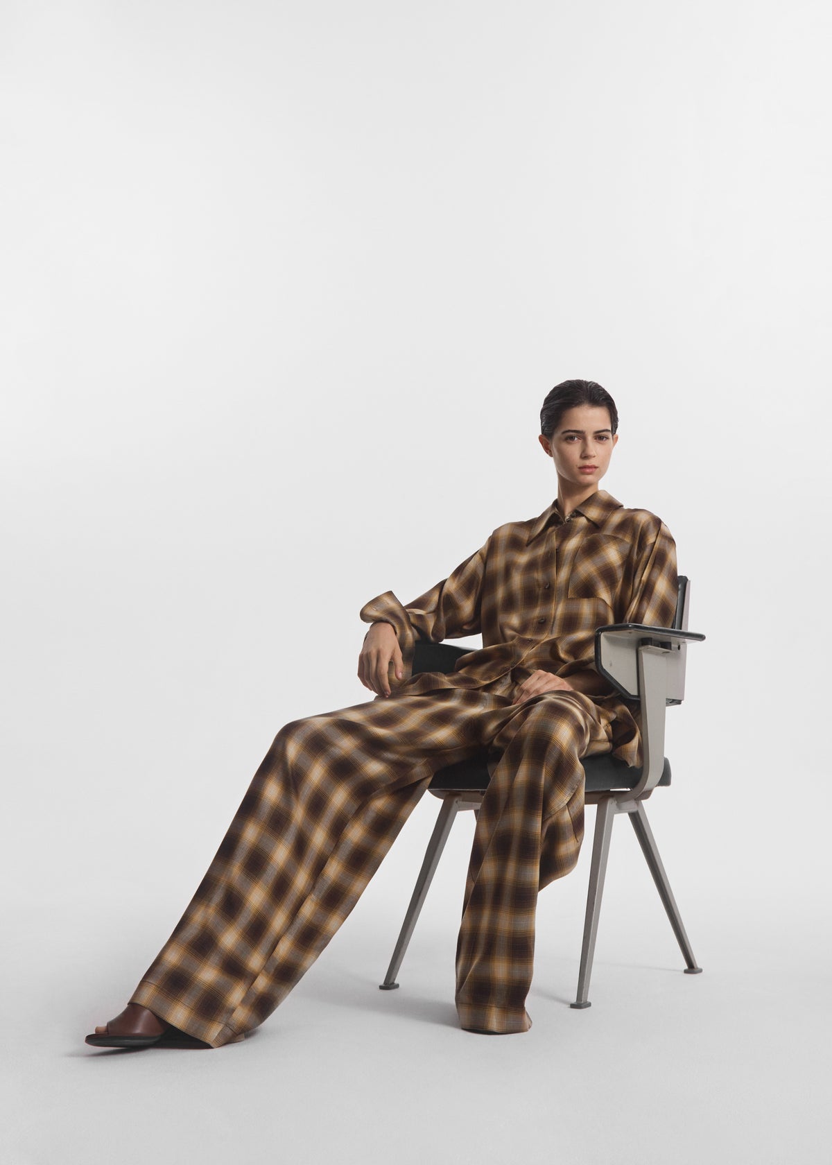 Drawstring Pant in Tencel Plaid - Brown Multi, image 3 of 4
