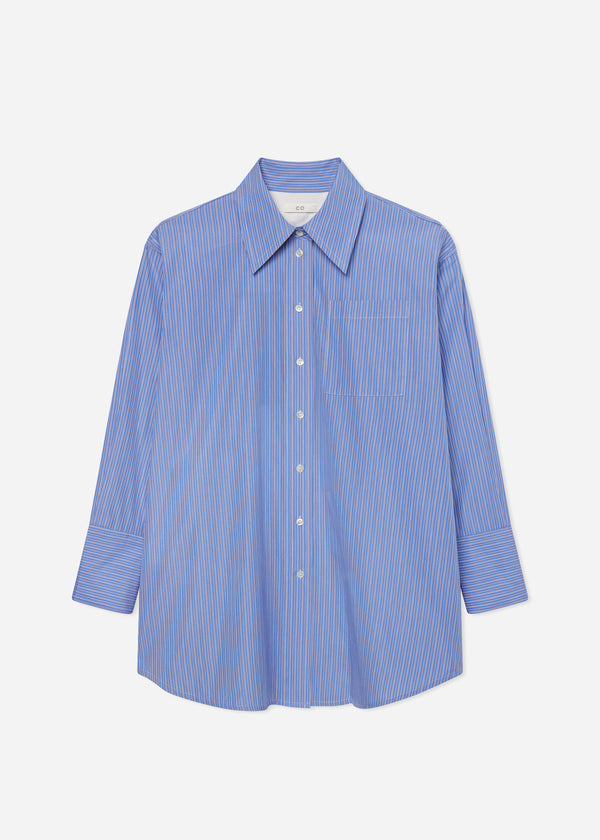 Tunic Button Down Shirt in Cotton - Blue Multi - CO