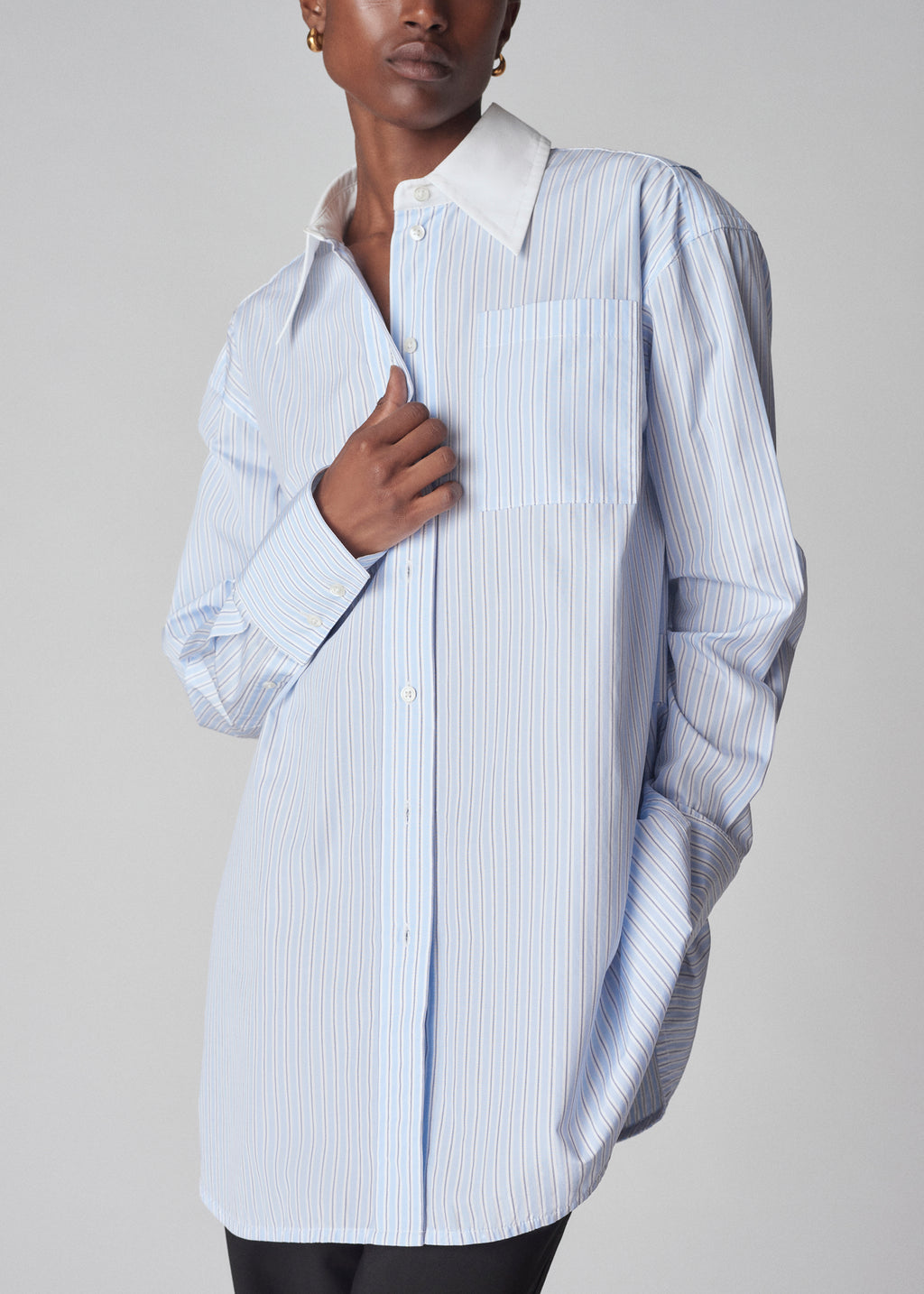 Oversized Striped Cotton Shirt - Blue Stripe - CO