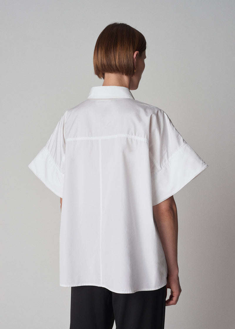 Boxy Short Sleeve Shirt in Cotton Poplin - White - CO