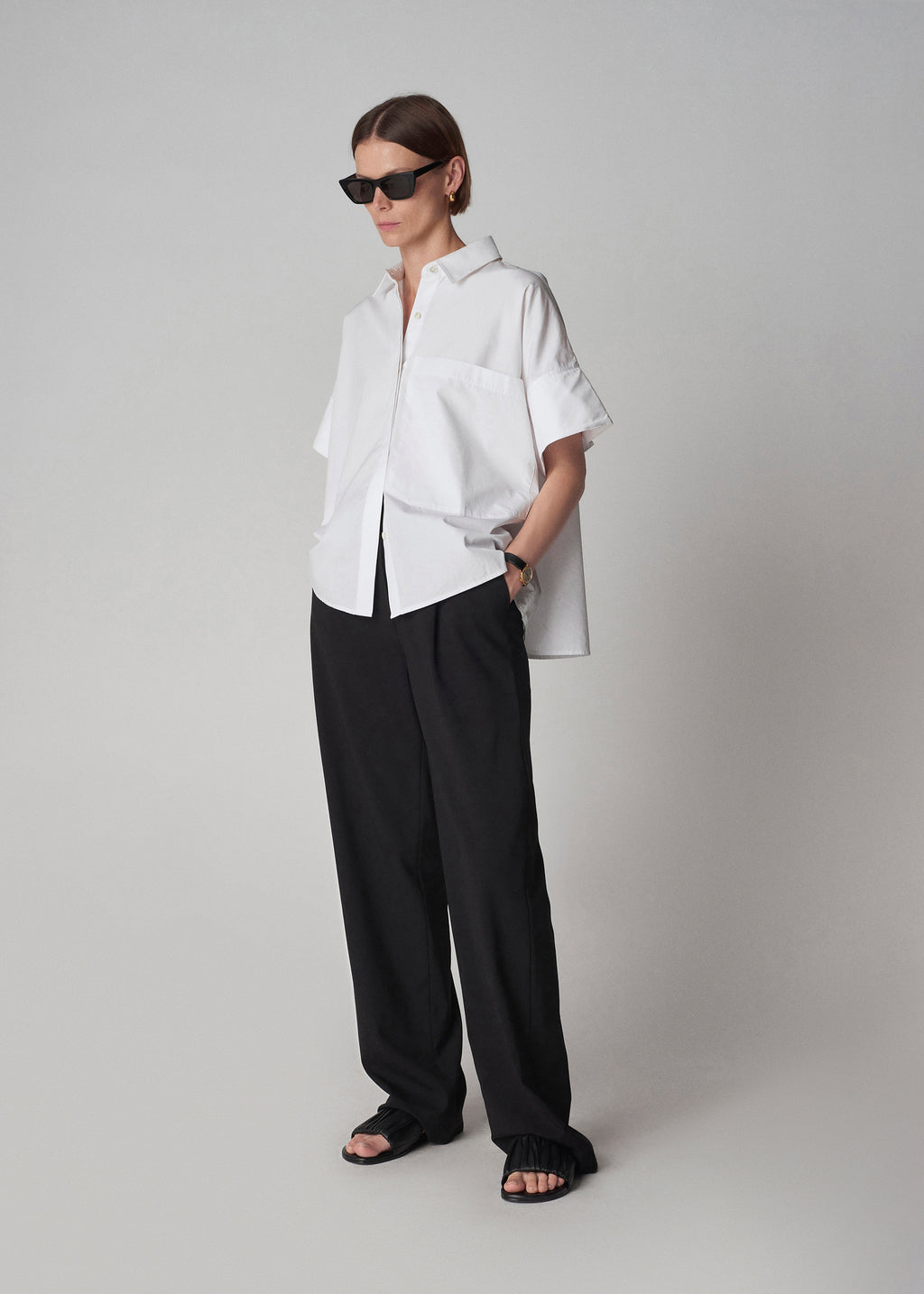 Boxy Short Sleeve Shirt in Cotton Poplin - White - CO