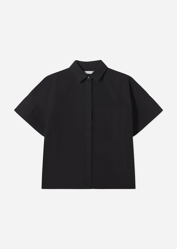 Boxy Short Sleeve Shirt in Cotton Poplin - Black - CO