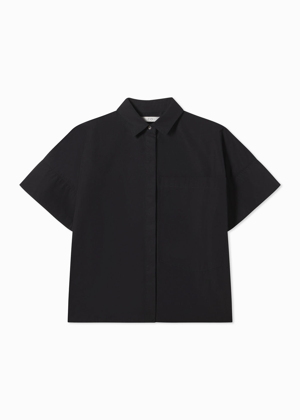 Boxy Short Sleeve Shirt in Cotton Poplin - Black - CO