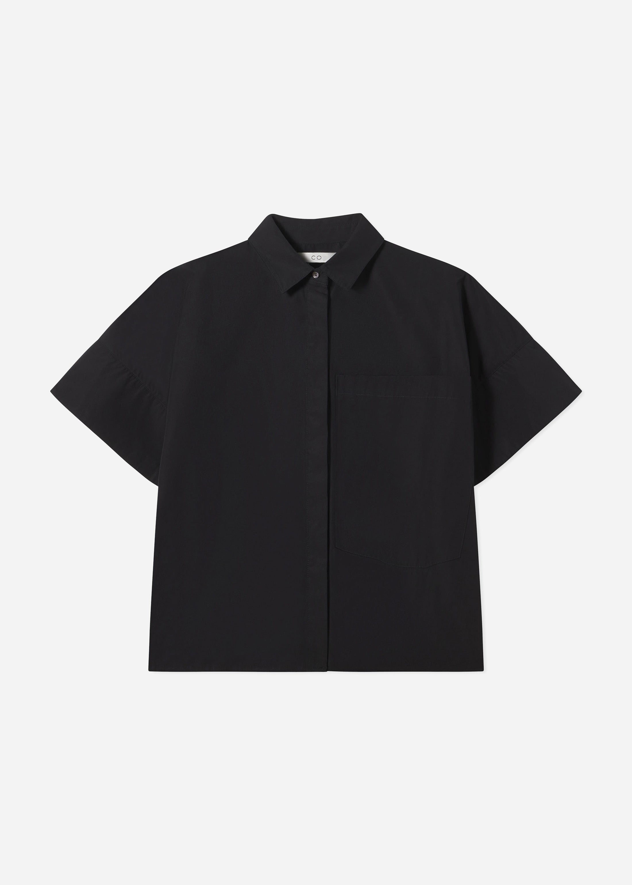 Boxy Short Sleeve Shirt in Cotton Poplin - Black