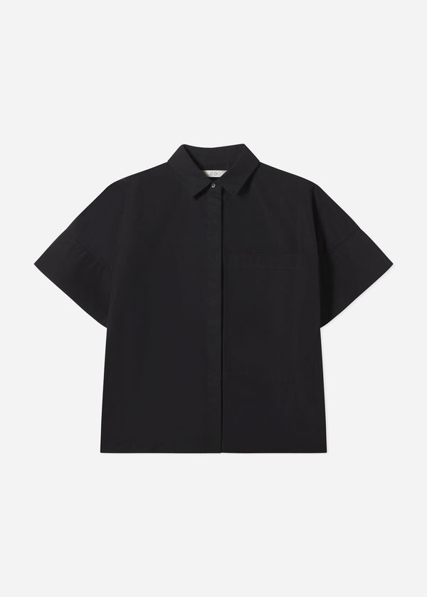 Boxy Short Sleeve Shirt in Cotton Poplin - Black - CO