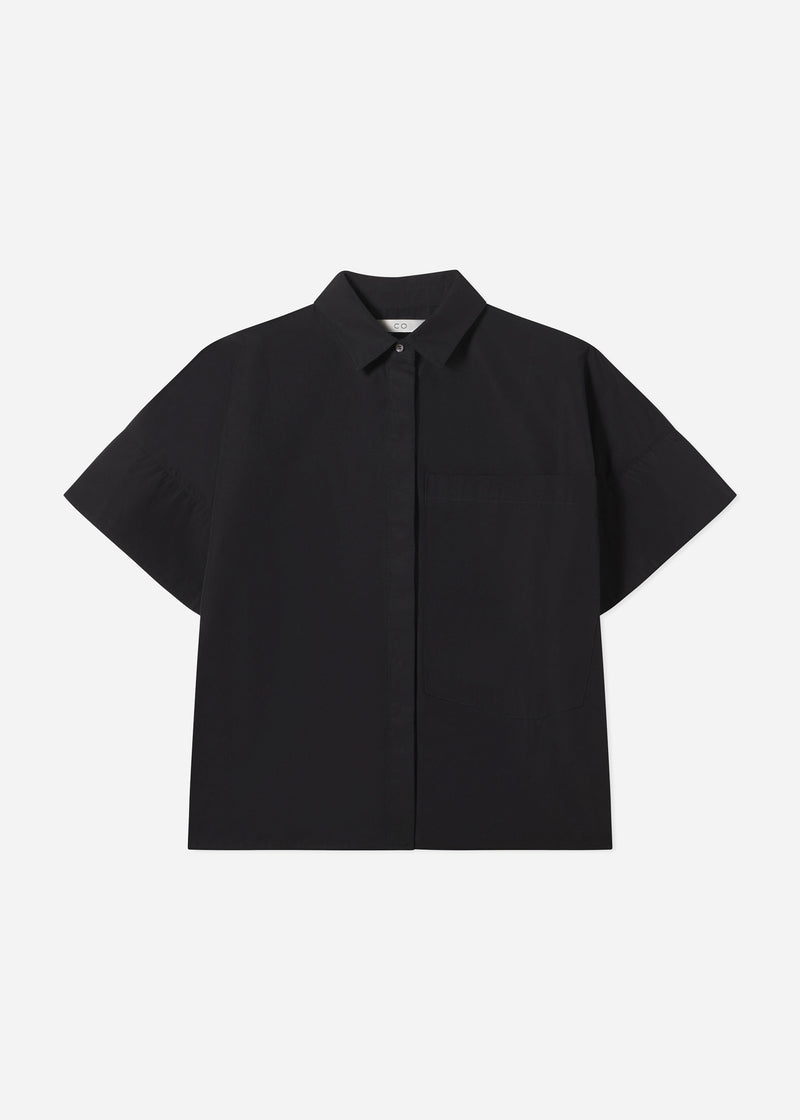 Boxy Short Sleeve Shirt in Cotton Poplin - Black - CO