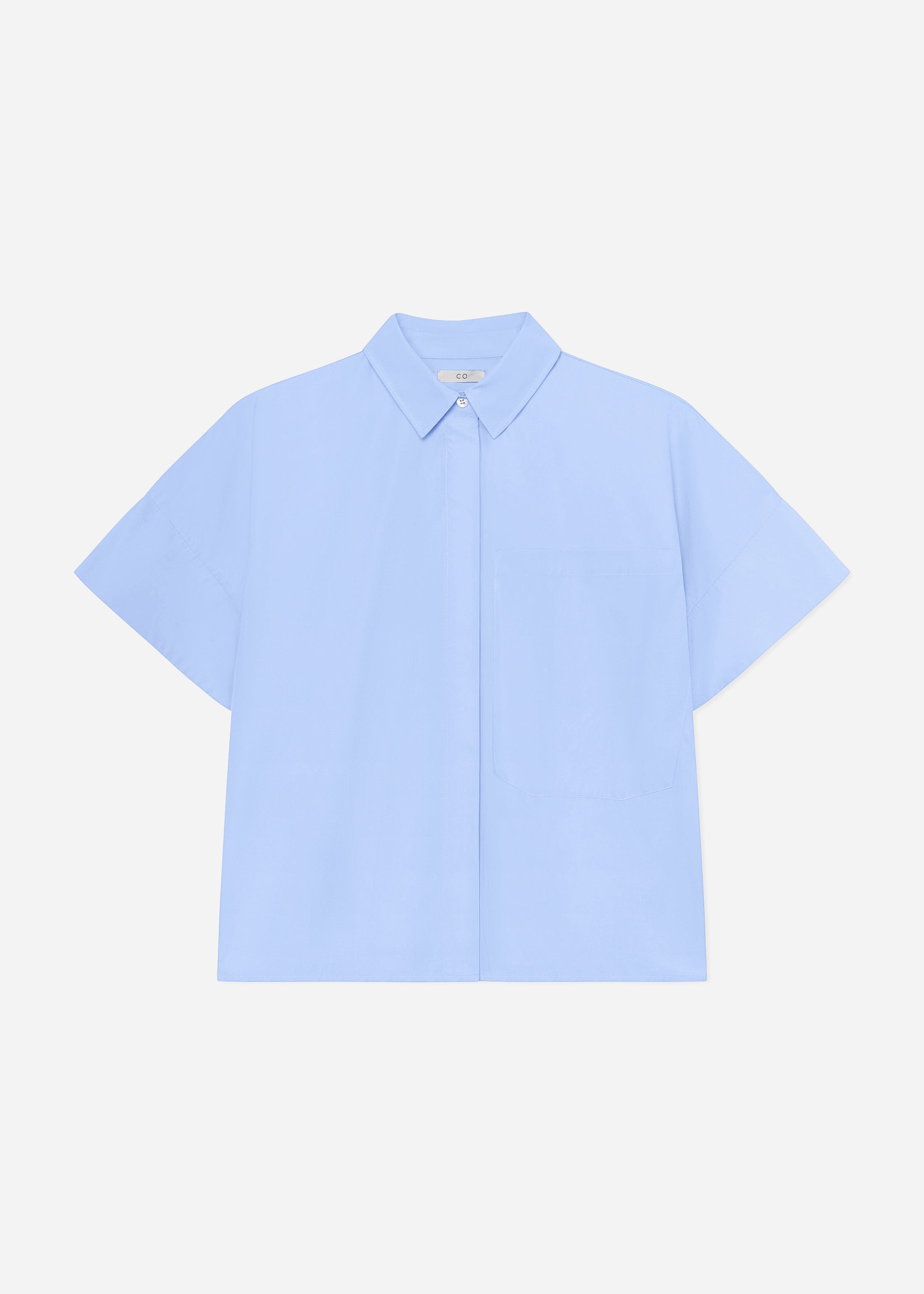 Boxy Short Sleeve Shirt in Cotton Poplin - Blue