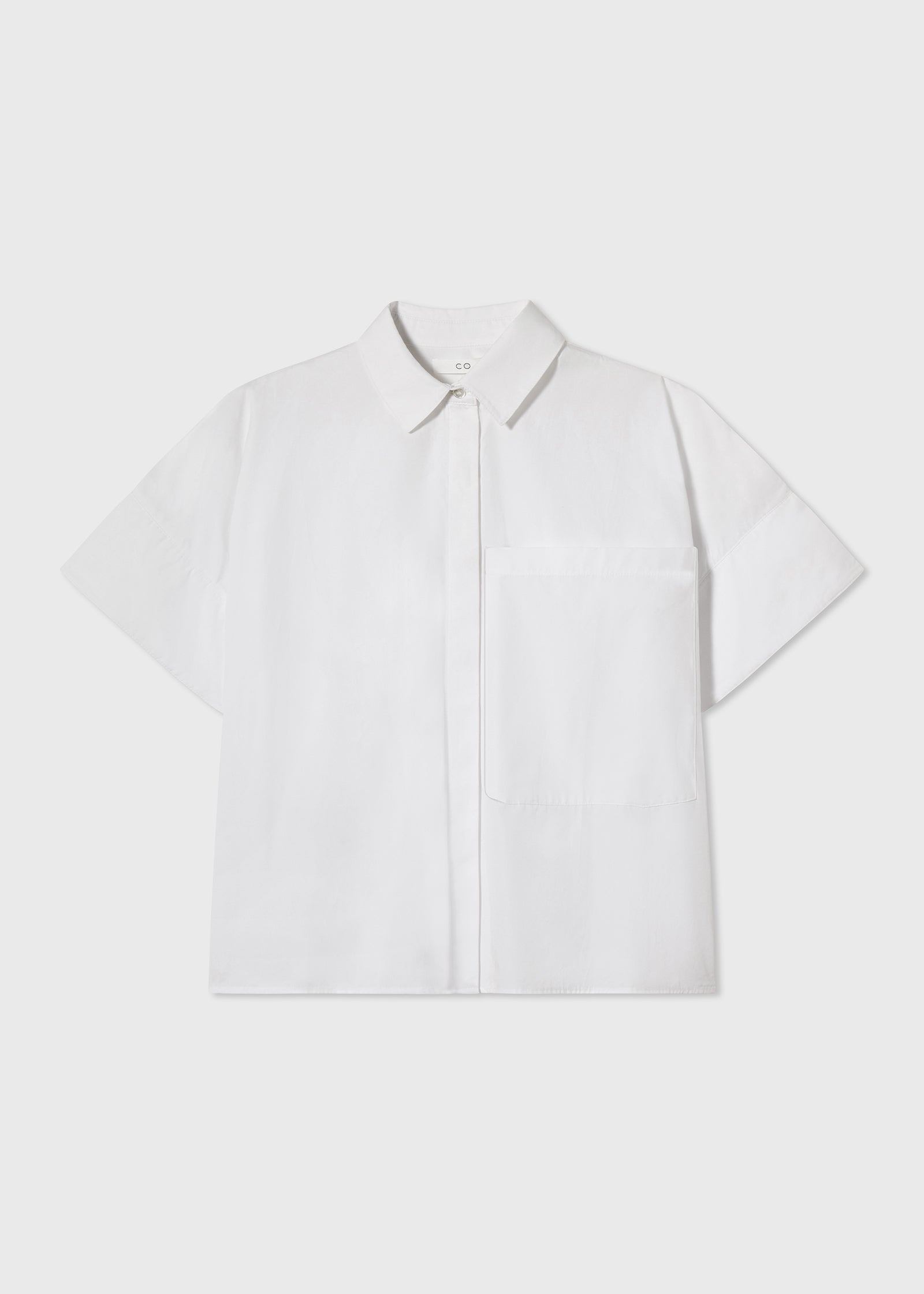 Boxy Short Sleeve Shirt in Cotton Poplin - White - CO Collections