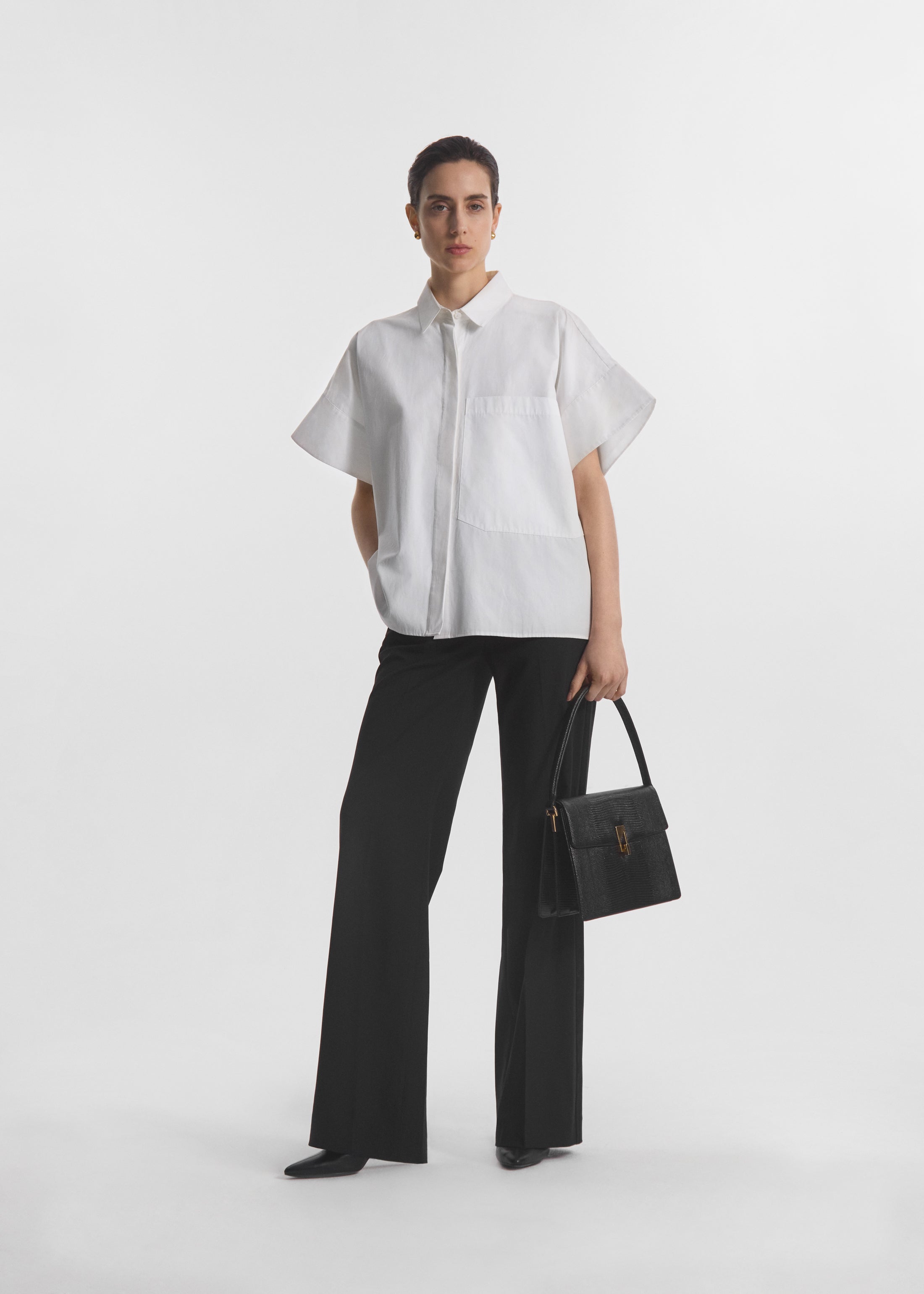 Boxy Short Sleeve Shirt in Cotton Poplin - White