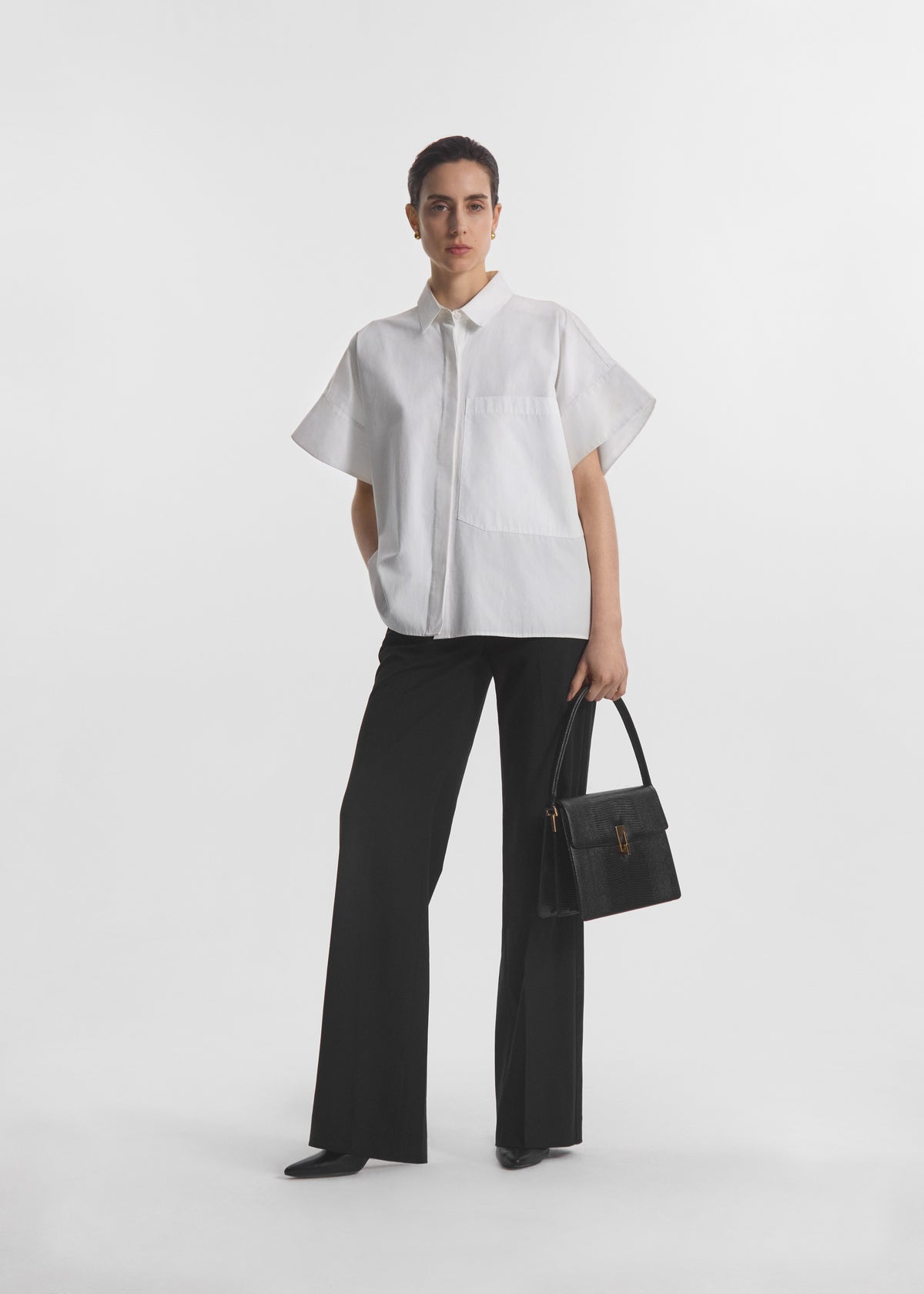 Boxy Short Sleeve Shirt in Cotton Poplin - White, image 2 of 5