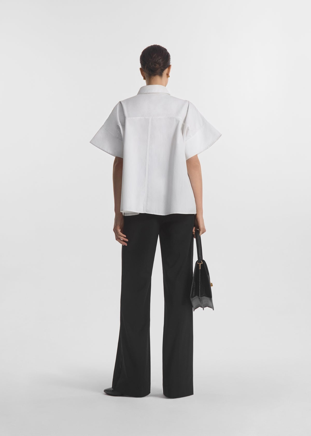 Boxy Short Sleeve Shirt in Cotton Poplin - White, image 3 of 5