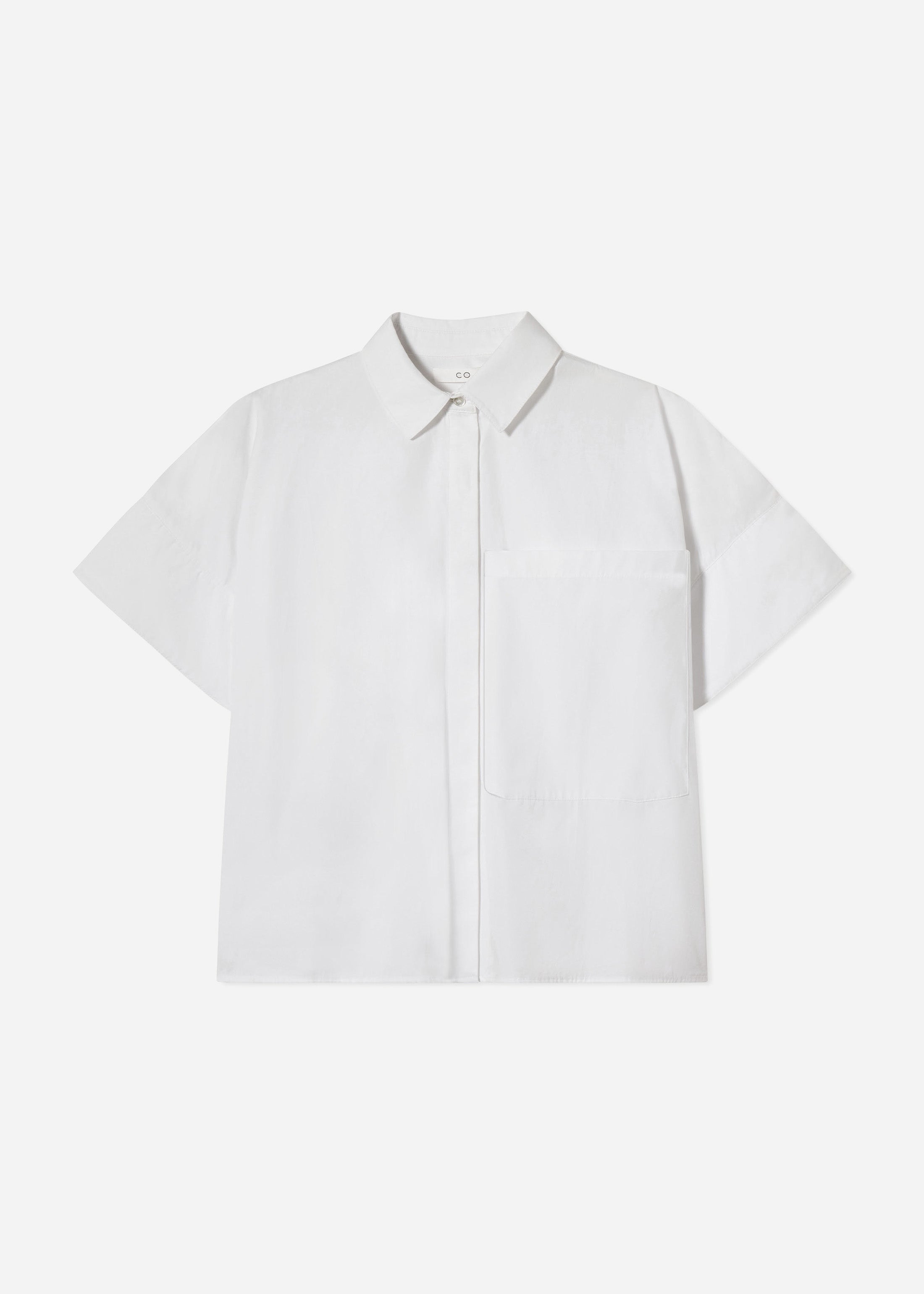 Boxy Short Sleeve Shirt in Cotton Poplin - White