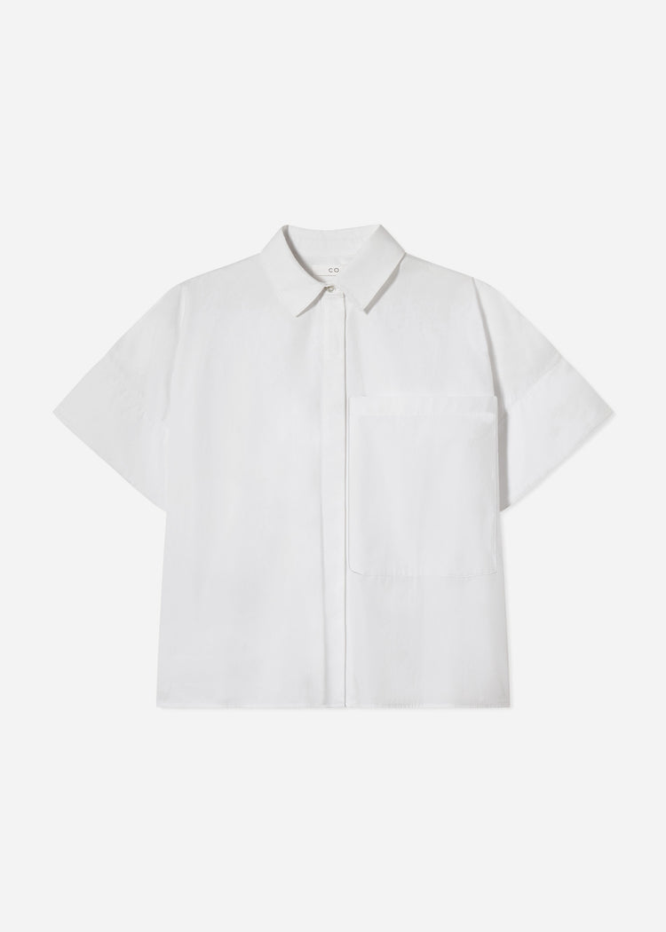 Boxy Short Sleeve Shirt in Cotton Poplin - White, image 5 of 5