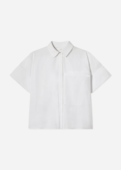 Boxy Short Sleeve Shirt in Cotton Poplin - White, image 5 of 5