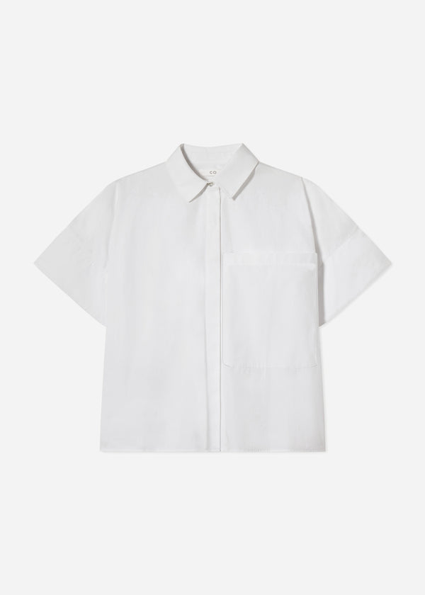 Boxy Short Sleeve Shirt in Cotton Poplin - White - CO