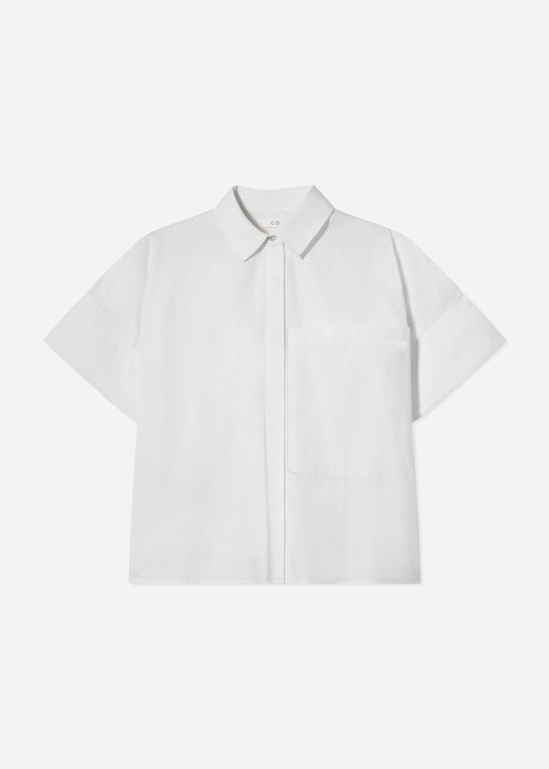 Boxy Short Sleeve Shirt in Cotton Poplin - White - CO