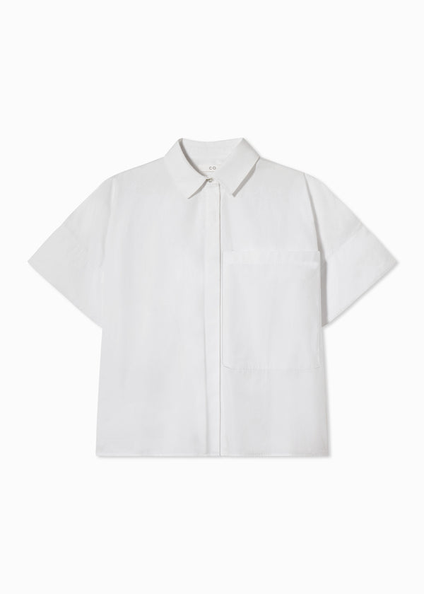 Boxy Short Sleeve Shirt in Cotton Poplin - White - CO
