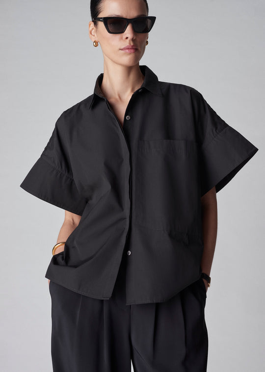 Boxy Short Sleeve Shirt in Cotton Poplin - White | CO