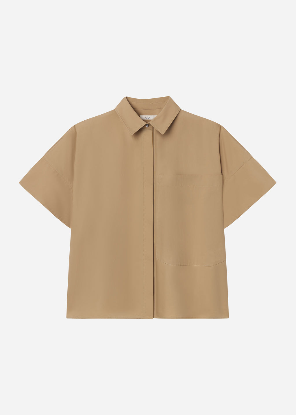 Boxy Short Sleeve Shirt in Cotton Poplin - Camel - CO