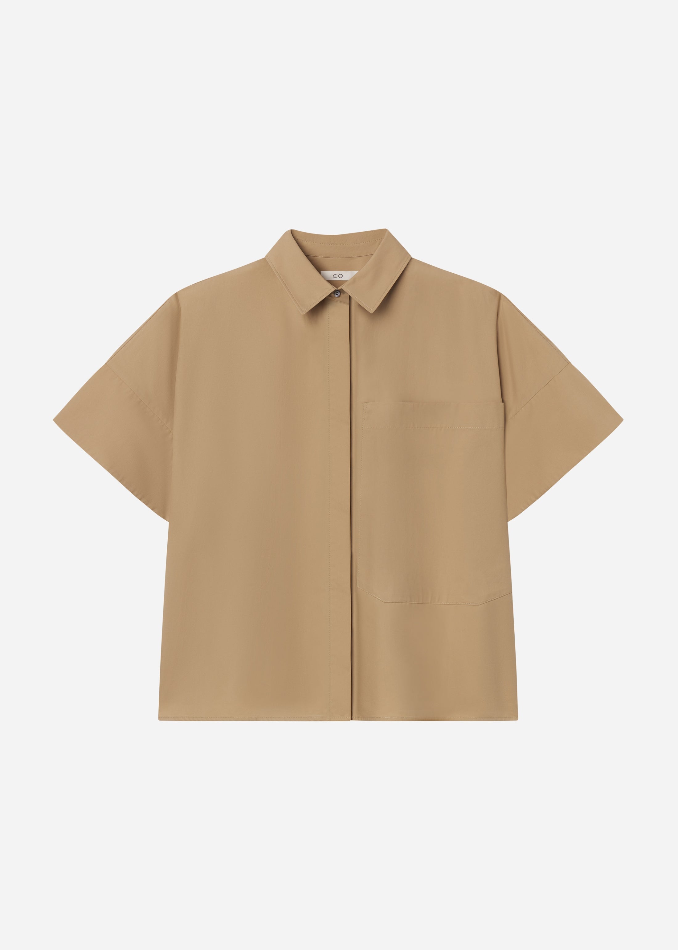 Boxy Short Sleeve Shirt in Cotton Poplin - Camel
