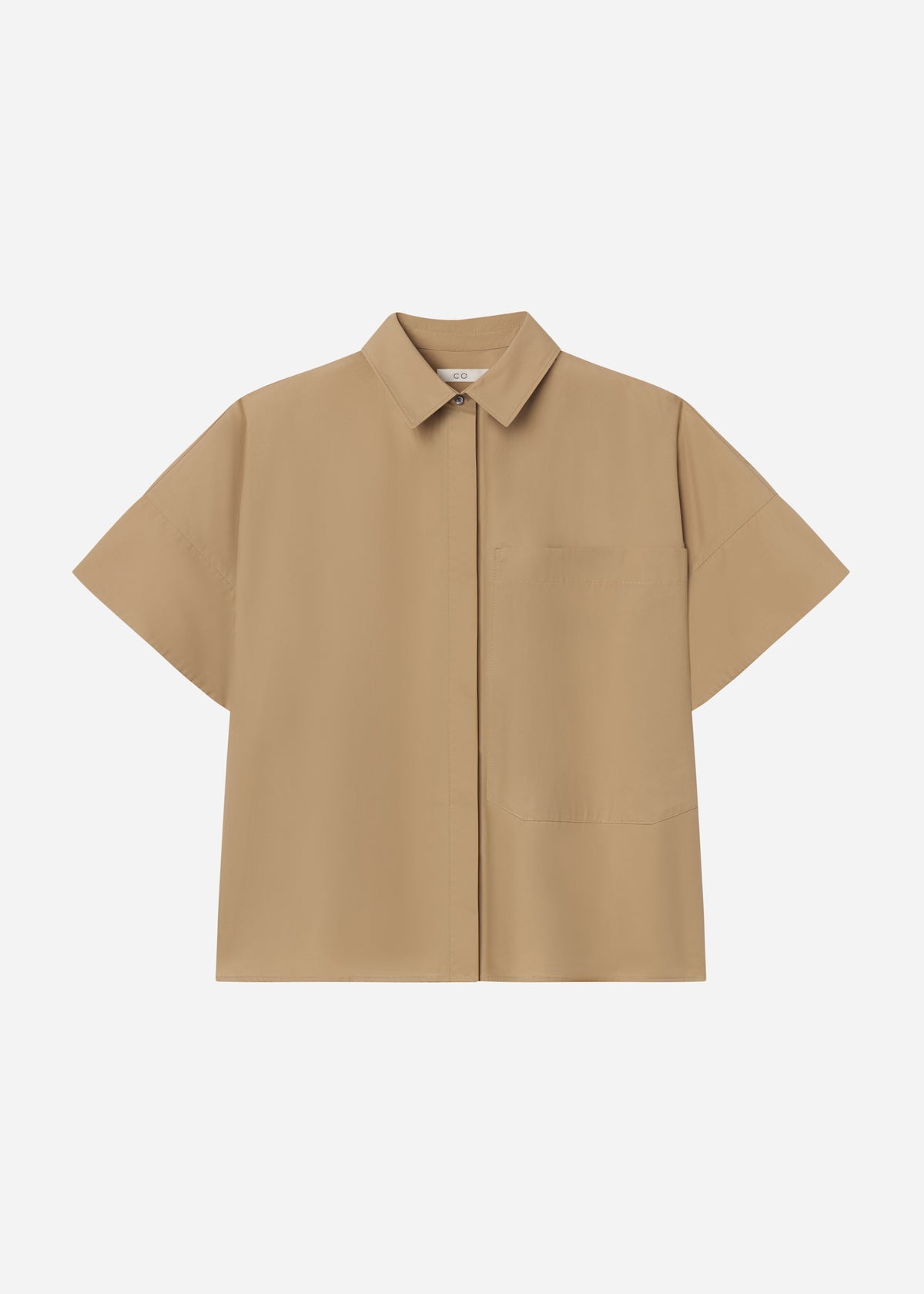 Boxy Short Sleeve Shirt in Cotton Poplin - Camel, image 5 of 5