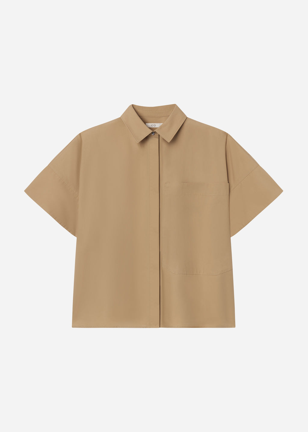 Boxy Short Sleeve Shirt in Cotton Poplin - Camel - CO