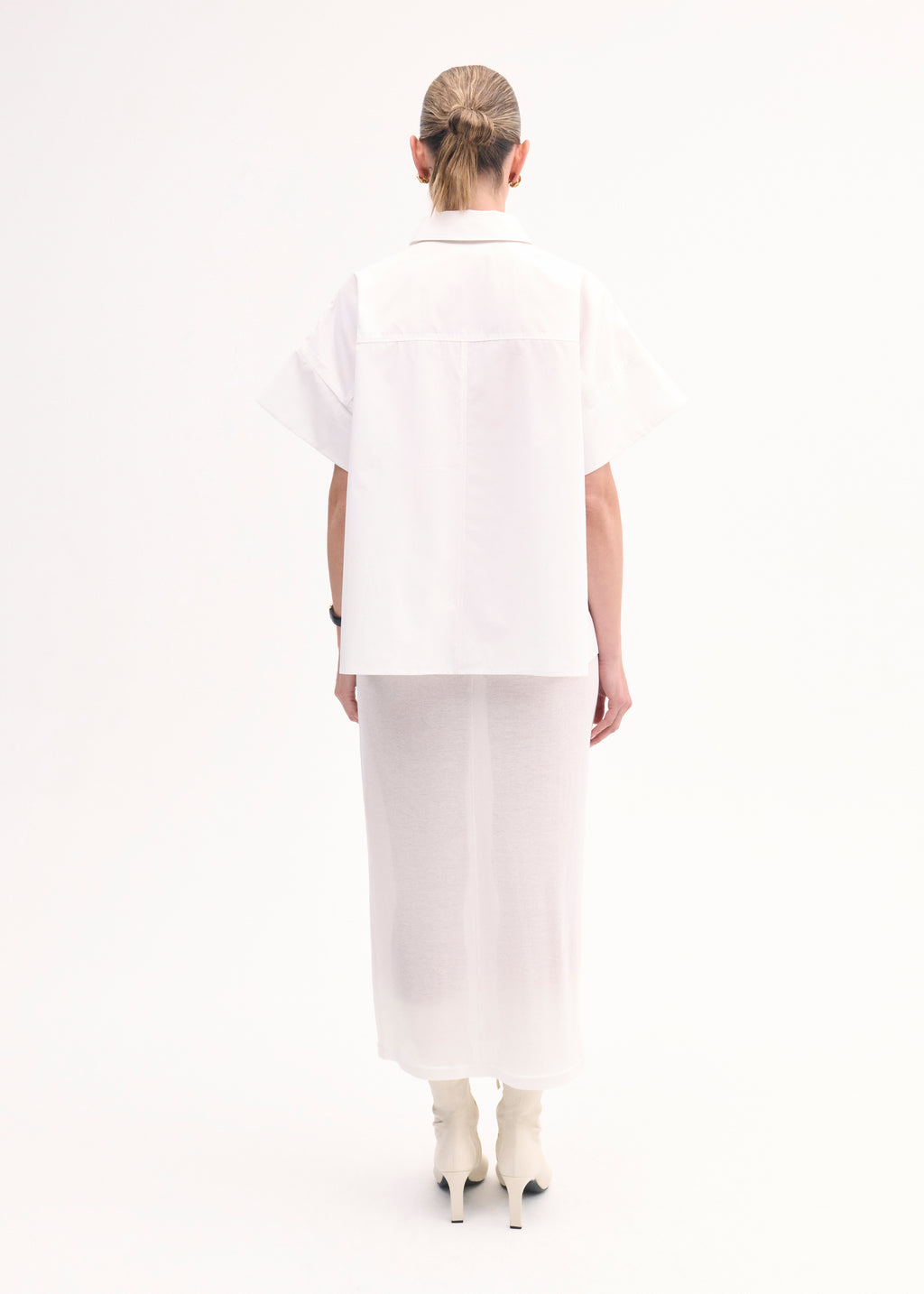 Boxy Short Sleeve Shirt in Cotton Poplin - White - CO
