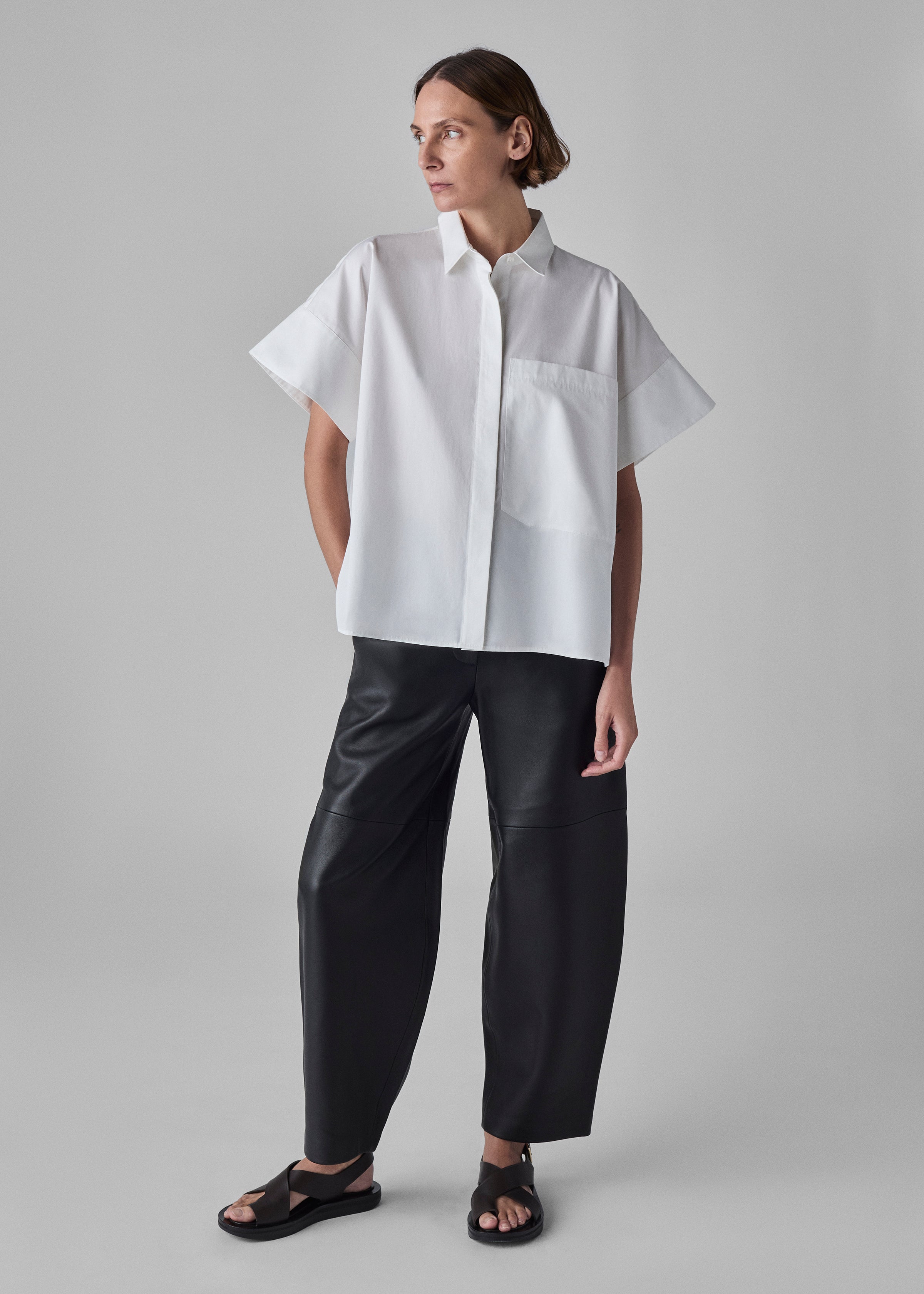 Boxy Short Sleeve Shirt in Cotton Poplin - White