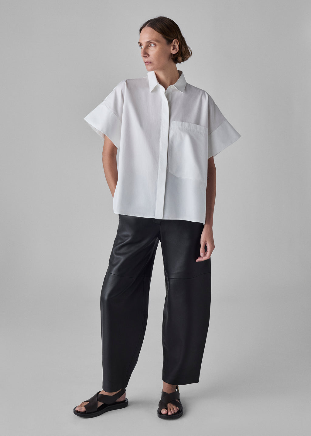 Boxy Short Sleeve Shirt in Cotton Poplin - White - CO