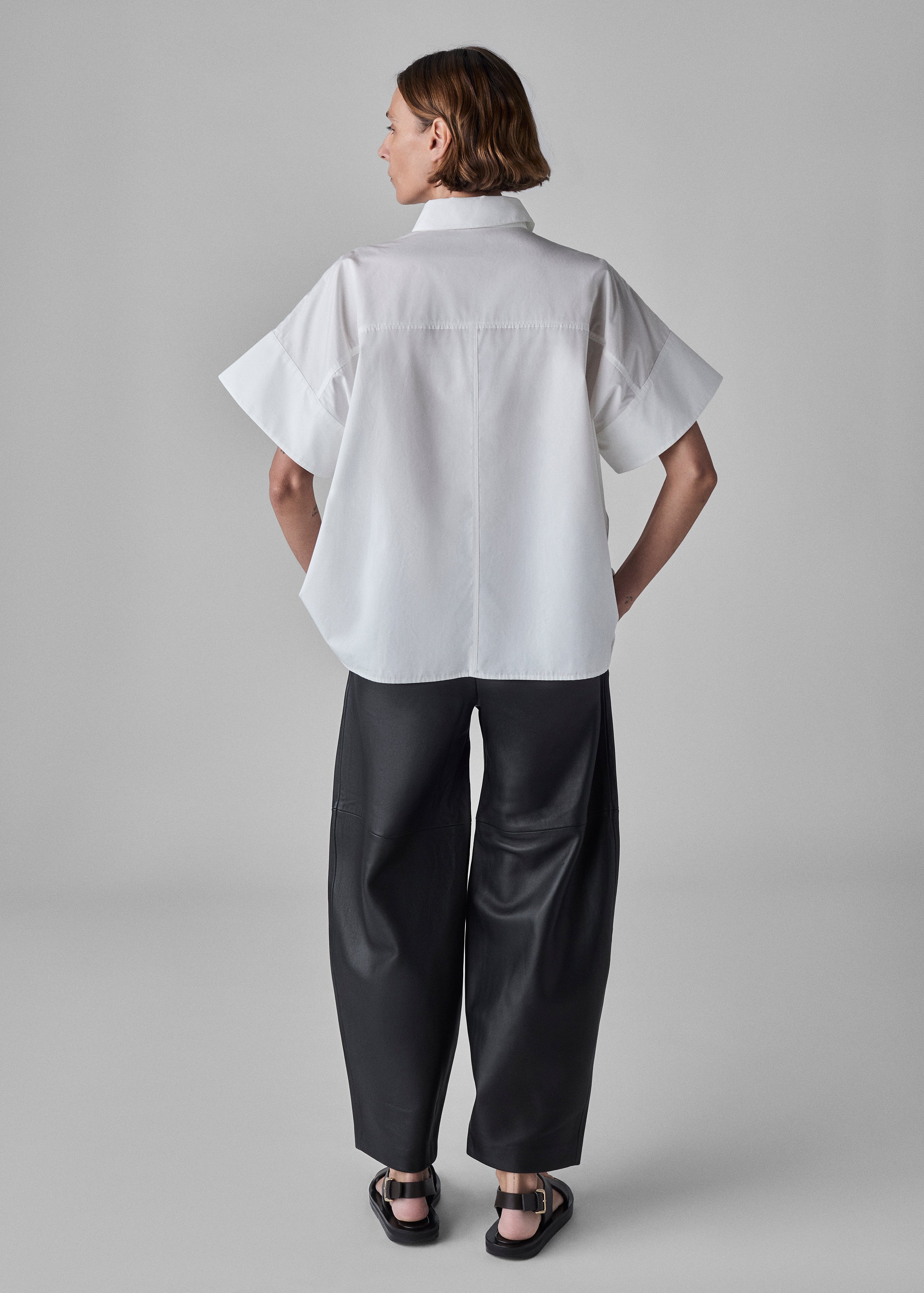 Boxy Short Sleeve Shirt in Cotton Poplin - White