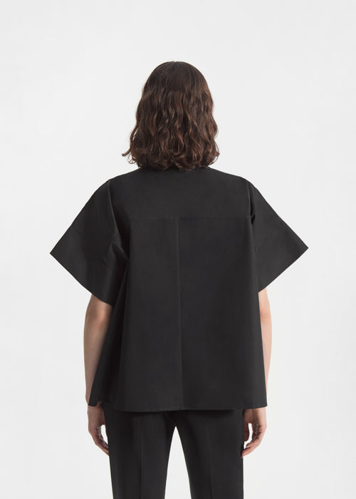 Boxy Short Sleeve Shirt in Cotton Poplin - Black, image 4 of 5