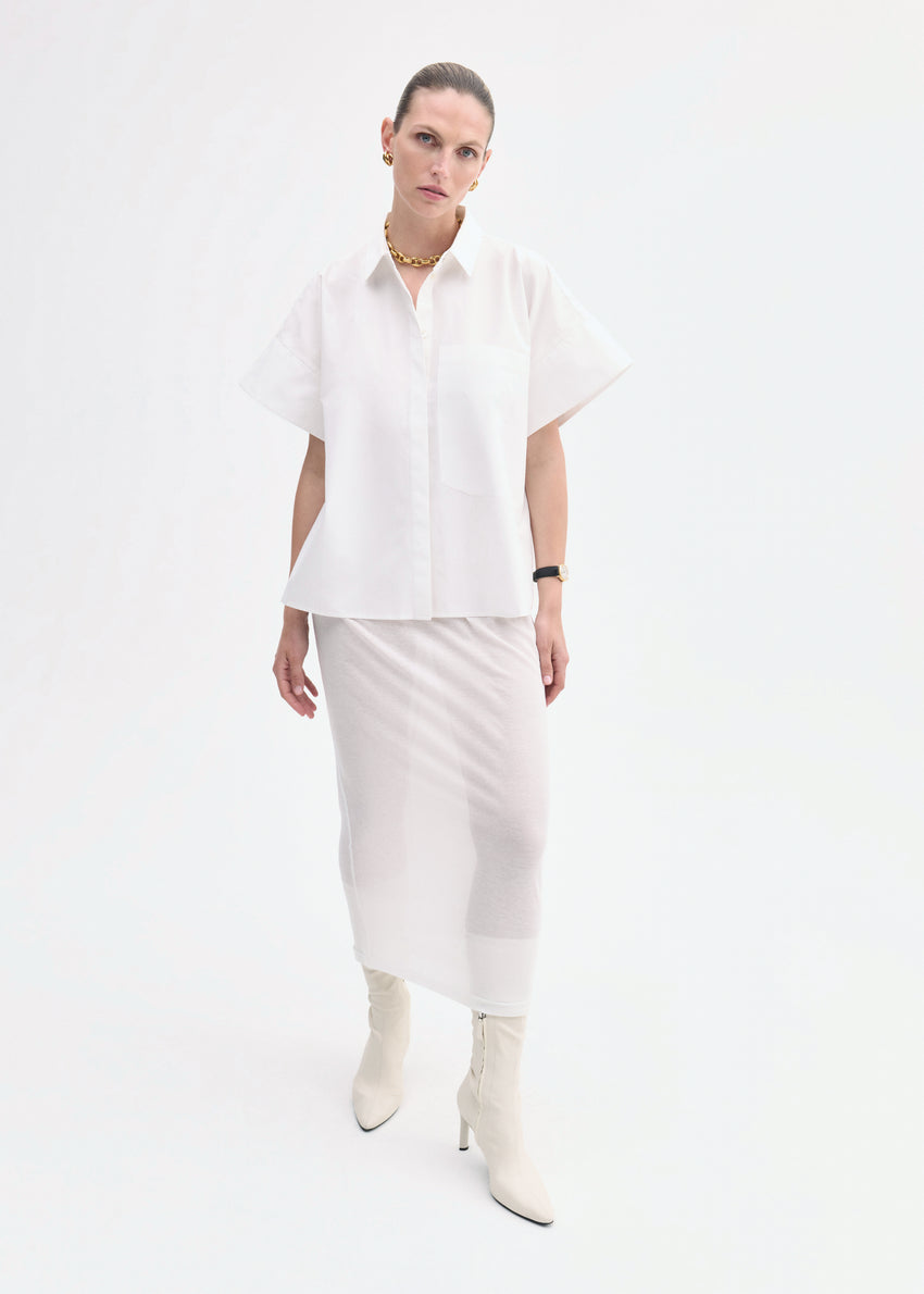 Boxy Short Sleeve Shirt in Cotton Poplin - White | CO