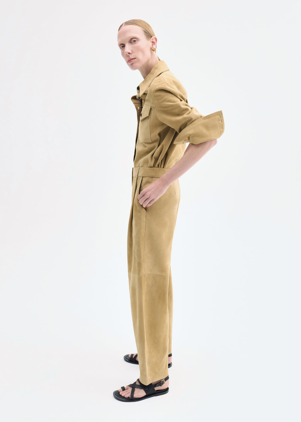 Curved Trouser in Suede - Camel - CO
