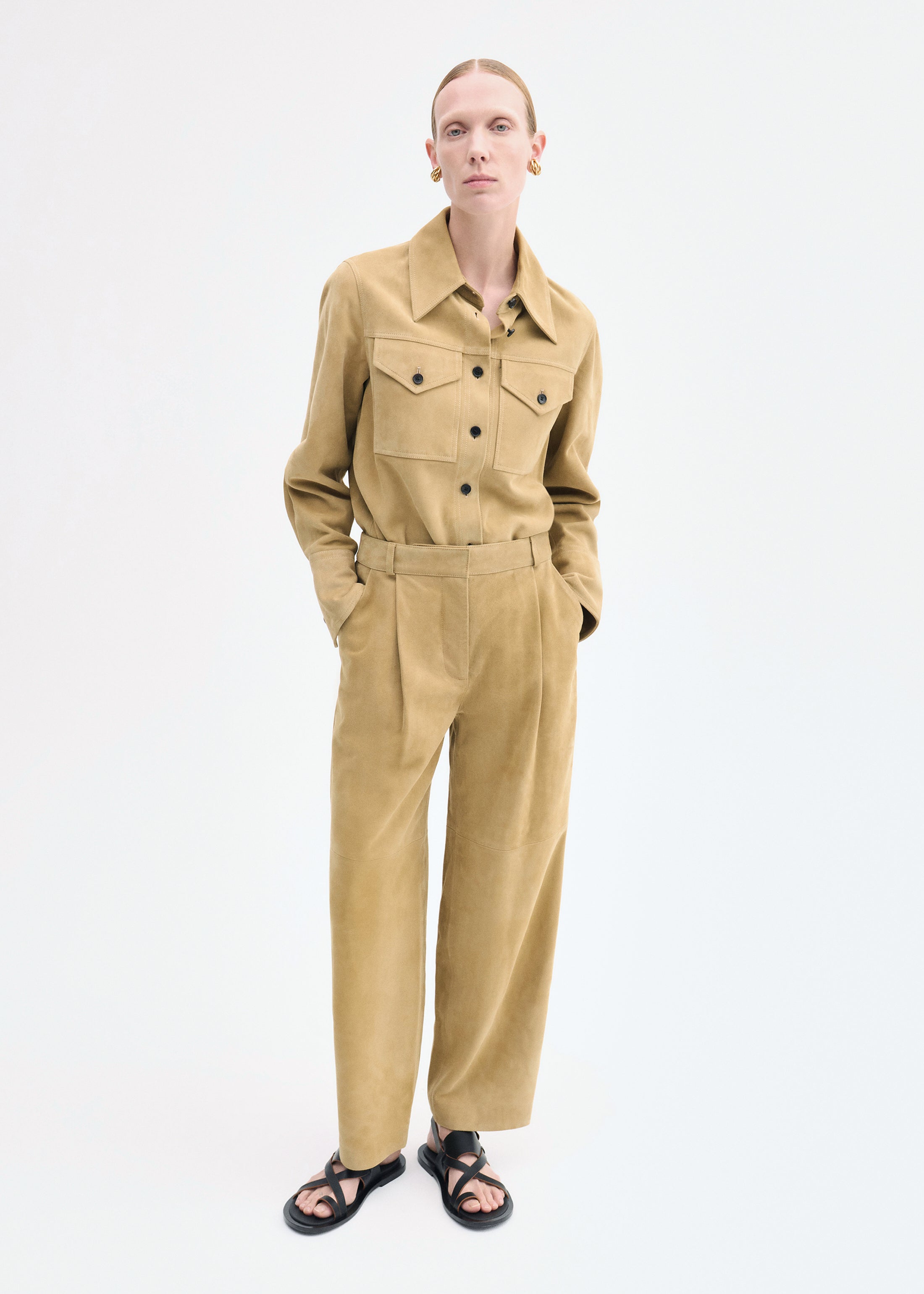 Curved Trouser in Suede - Camel