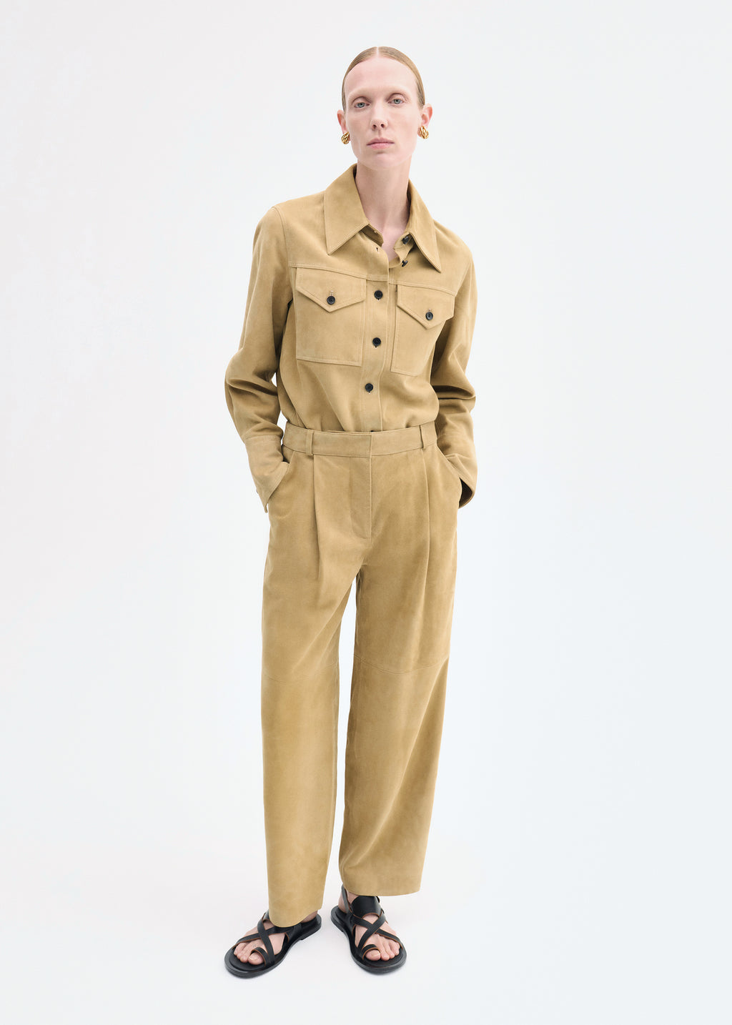 Curved Trouser in Suede - Camel - CO