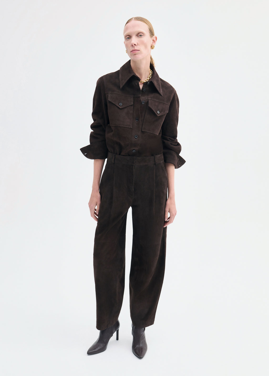 Western Shirt in Suede - Chocolate - CO