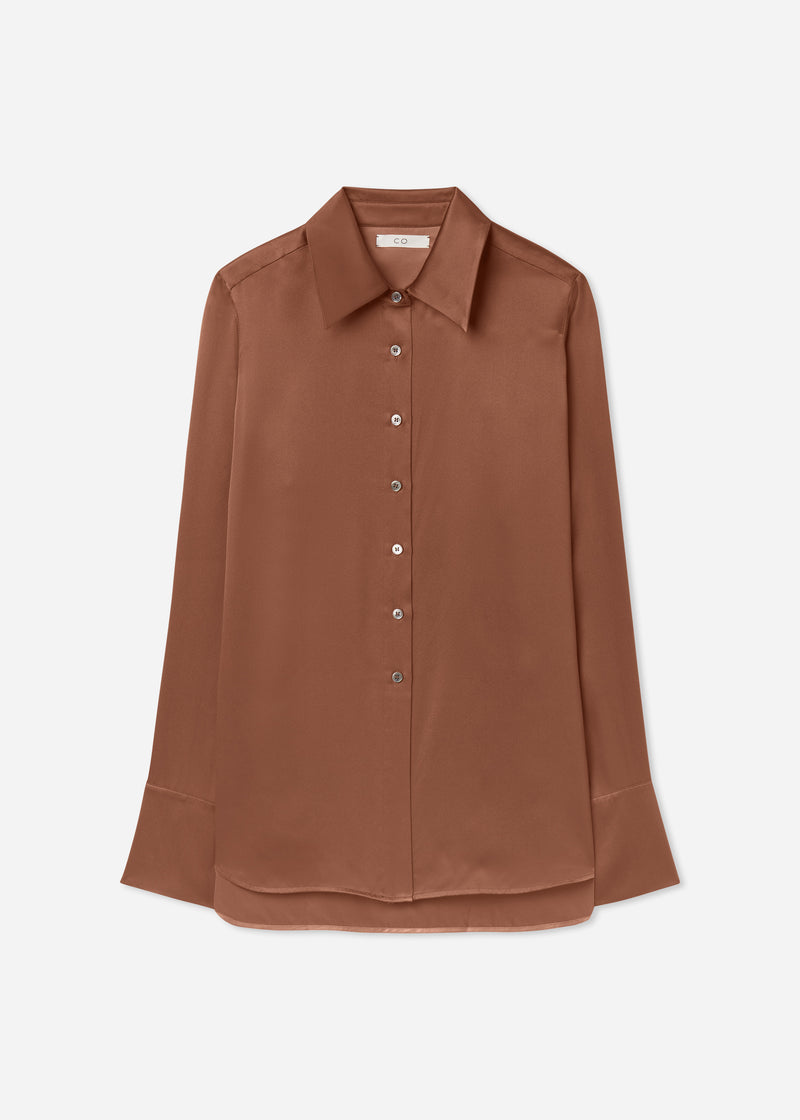 Button Down Shirt in Silk - Chocolate - CO