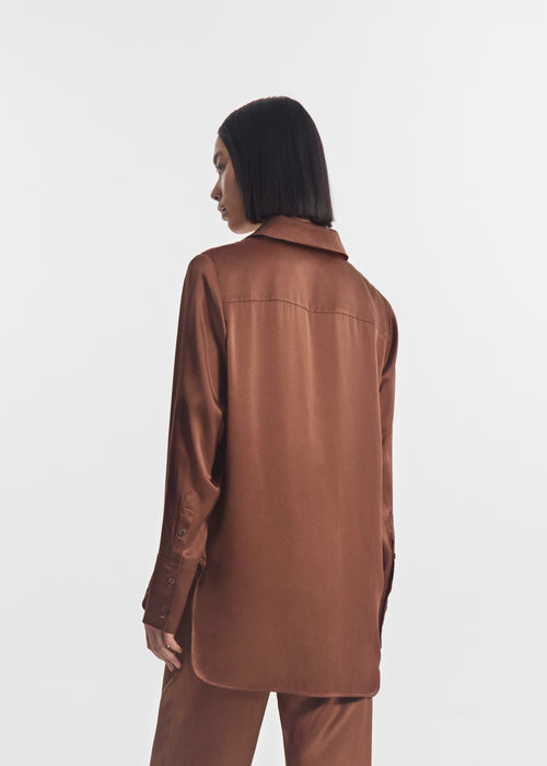 Button Down Shirt in Silk - Chocolate - CO
