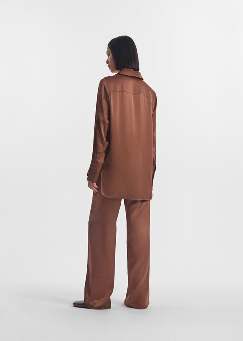Elastic Waist Pant in Silk - Chocolate - CO