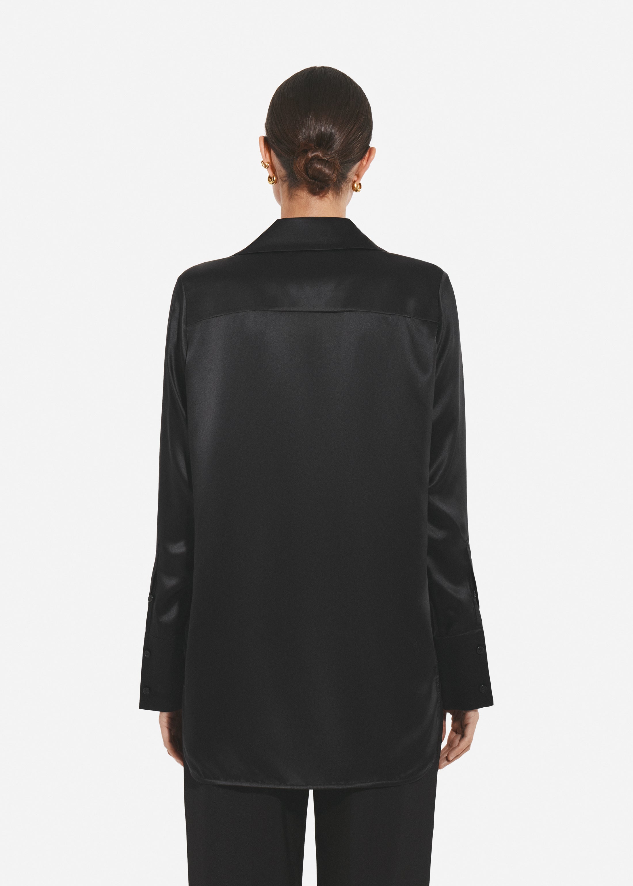 Button Down Shirt in Silk  - Black
