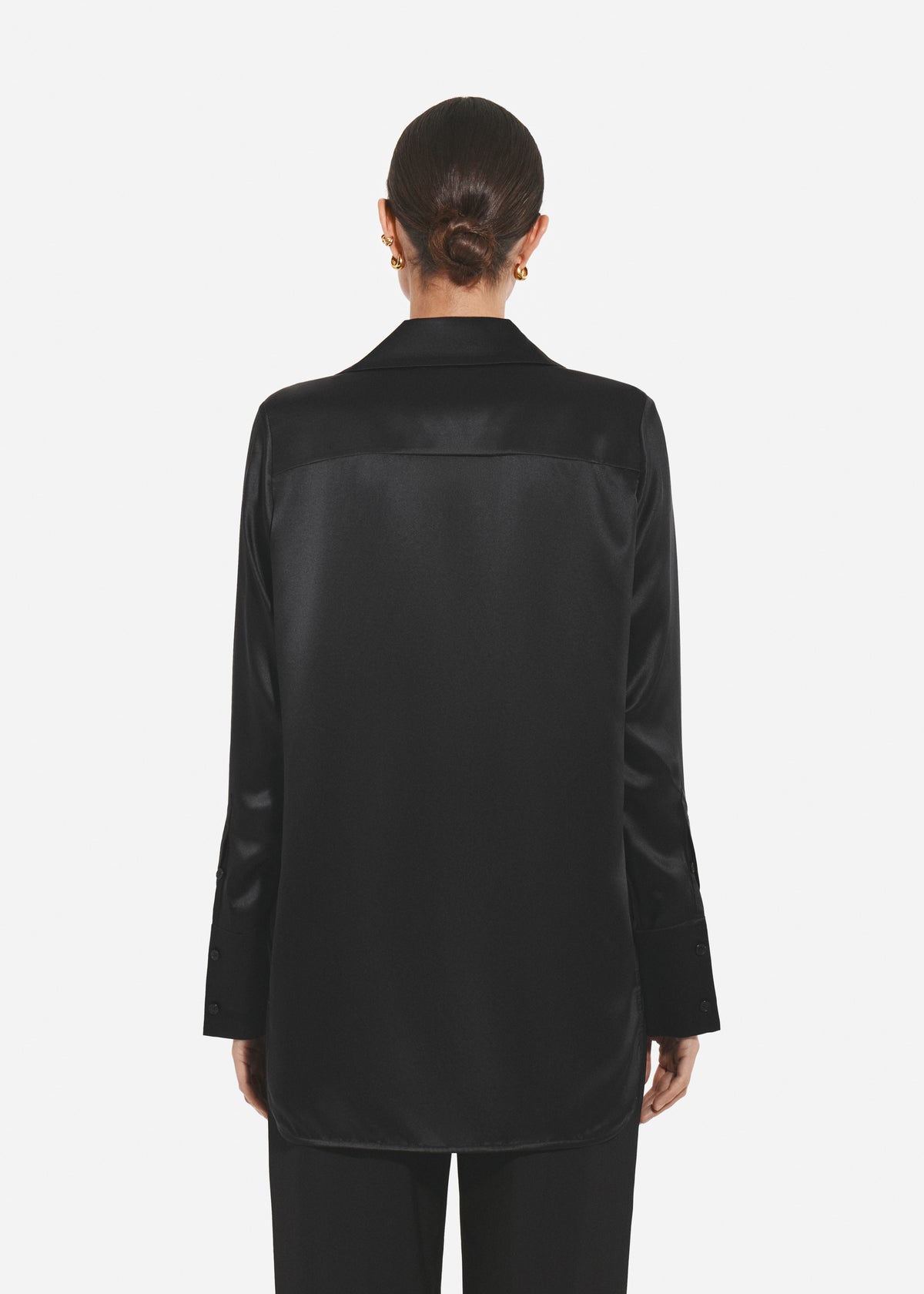 Button Down Shirt in Silk  - Black, image 3 of 4