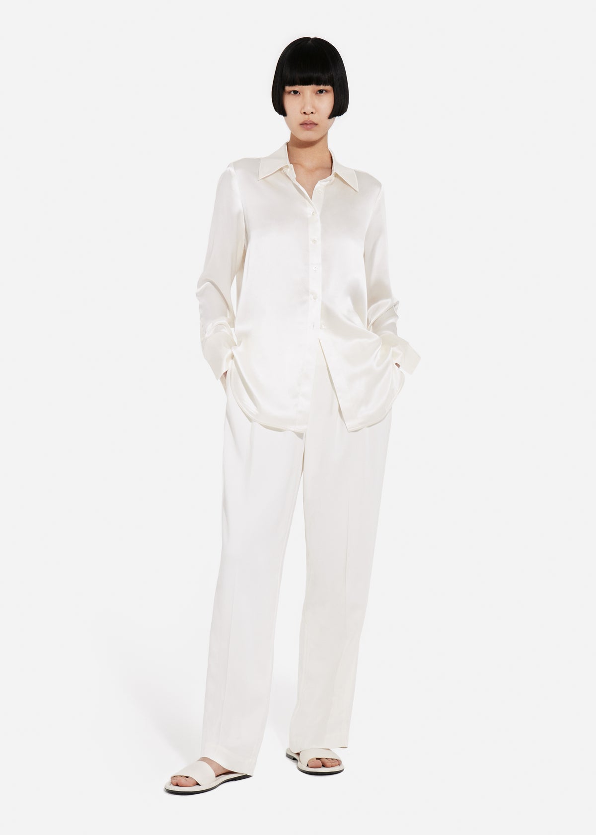 Button Down Shirt in Silk - Ivory, image 1 of 4