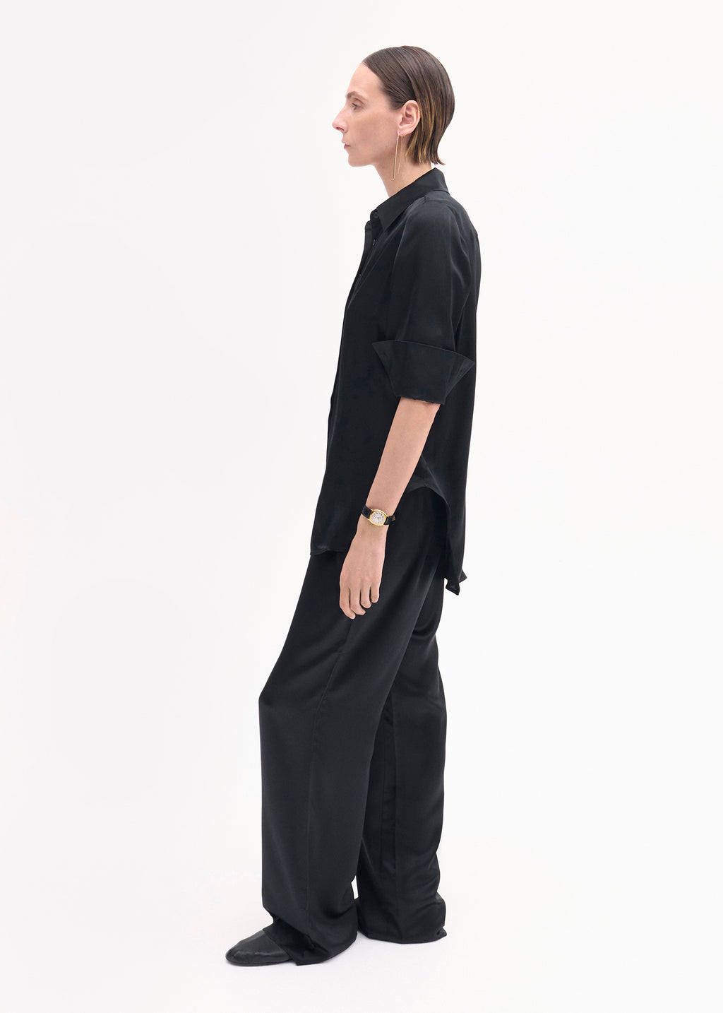 Silk Button Down Shirt - Black - CO