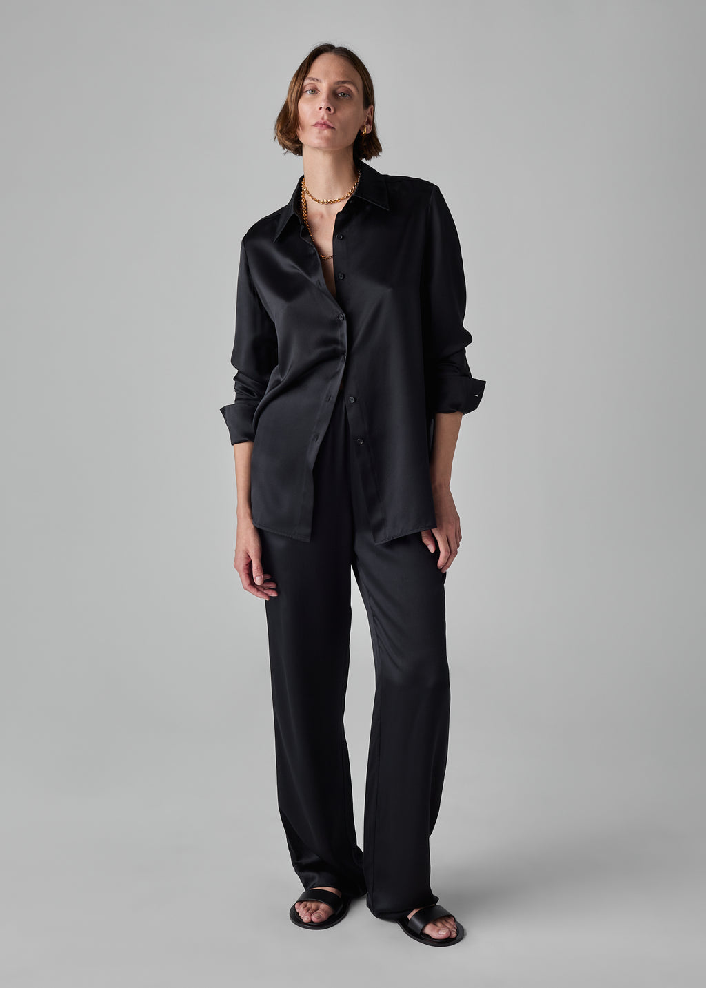 Silk Button Down Shirt - Black - CO